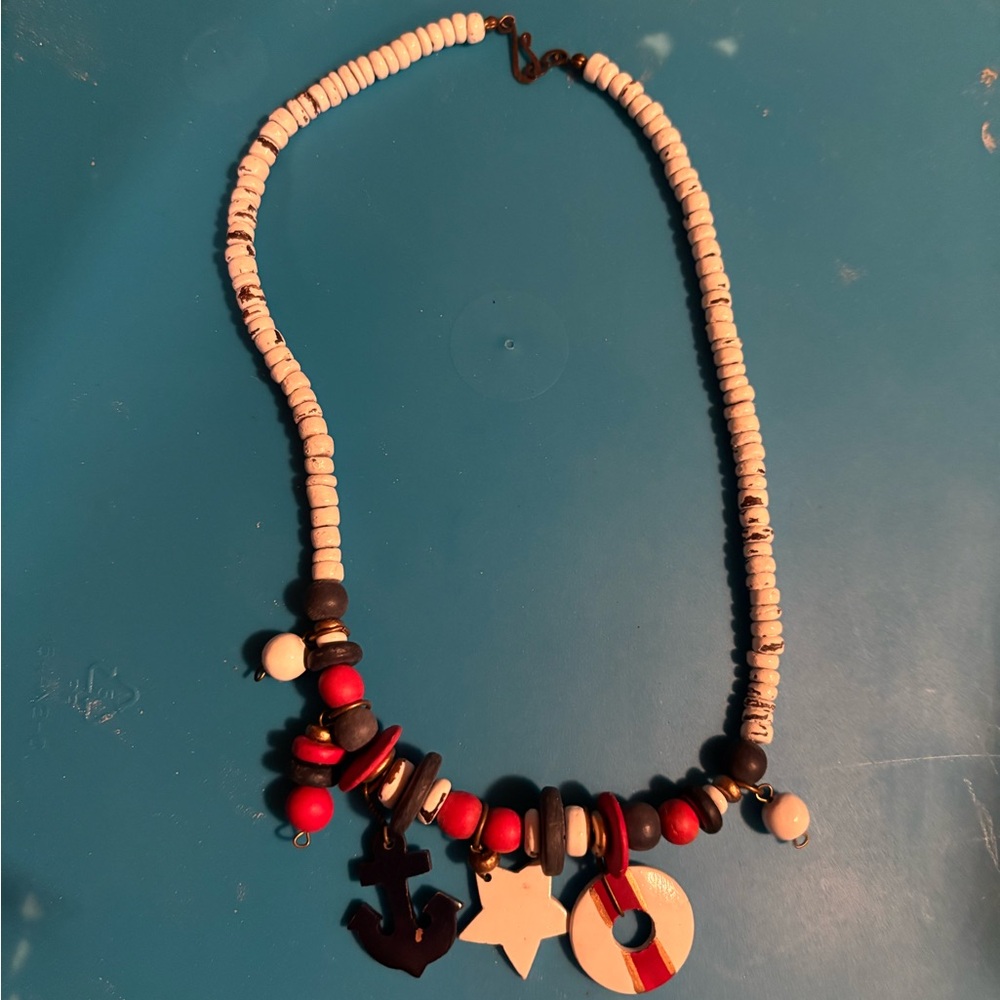 Nautical Charm Beaded Necklace - Red, White, Black